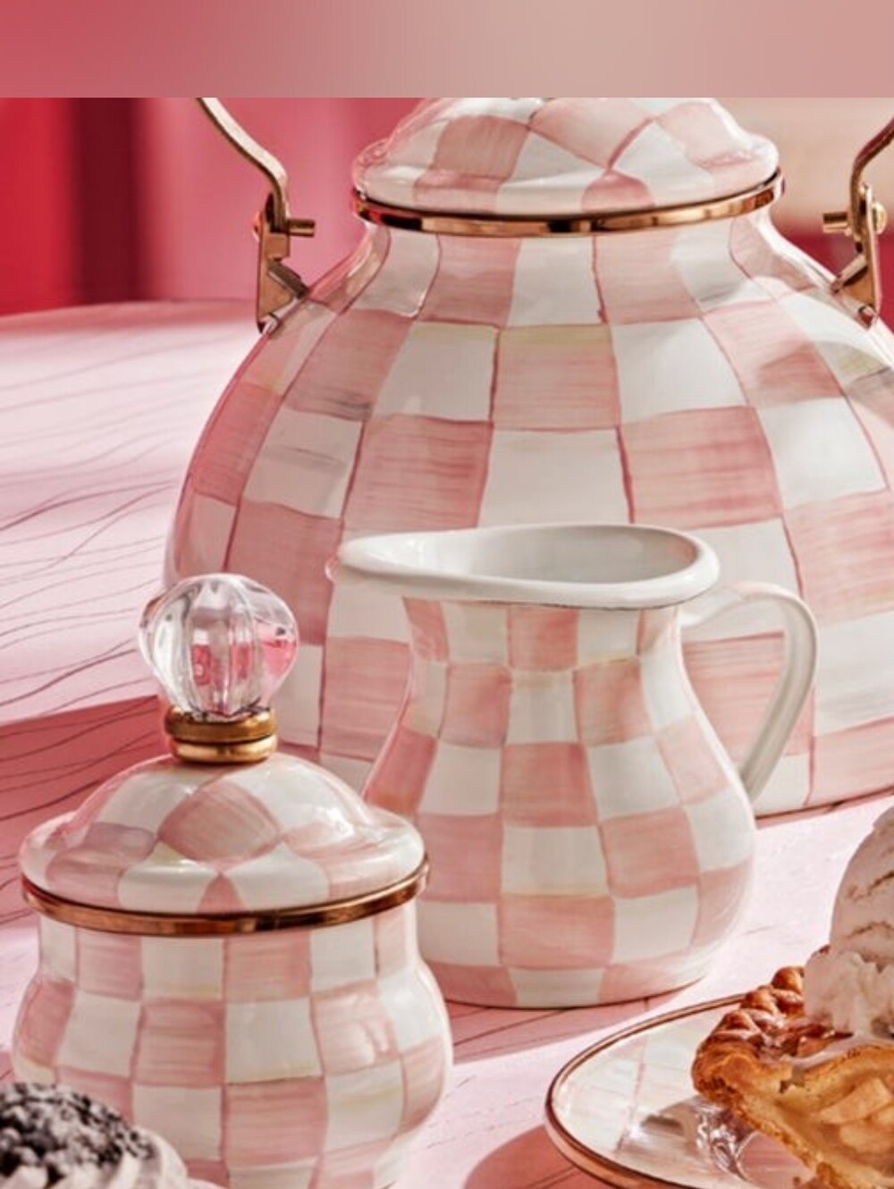 Mackenzie-Childs Rosy Check Enamel Creamer